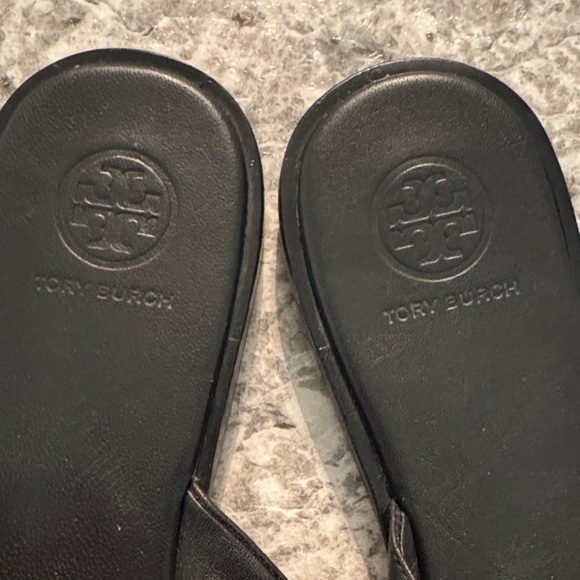 Tory Burch Black Flip Flops with Gold Emblem - Picture 3 of 7